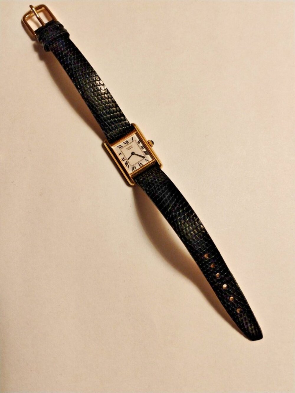 Vintage Ladies Seiko Tank Style Watch with Black Cabochon Crown New Battery